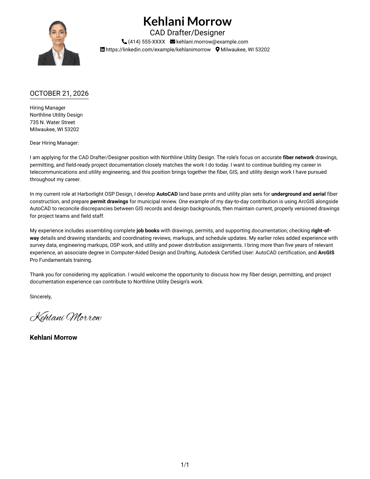Cover letter example — page 1