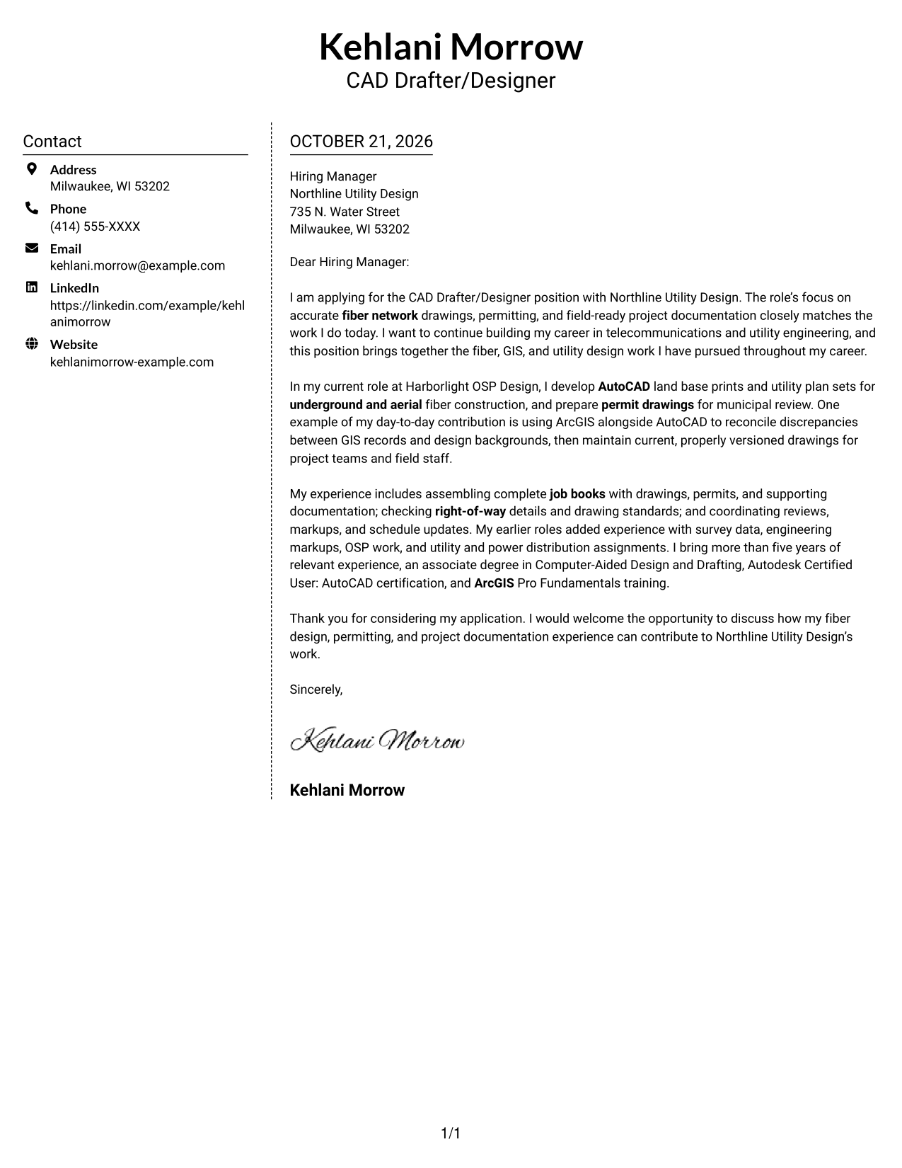 Cover letter example — page 1