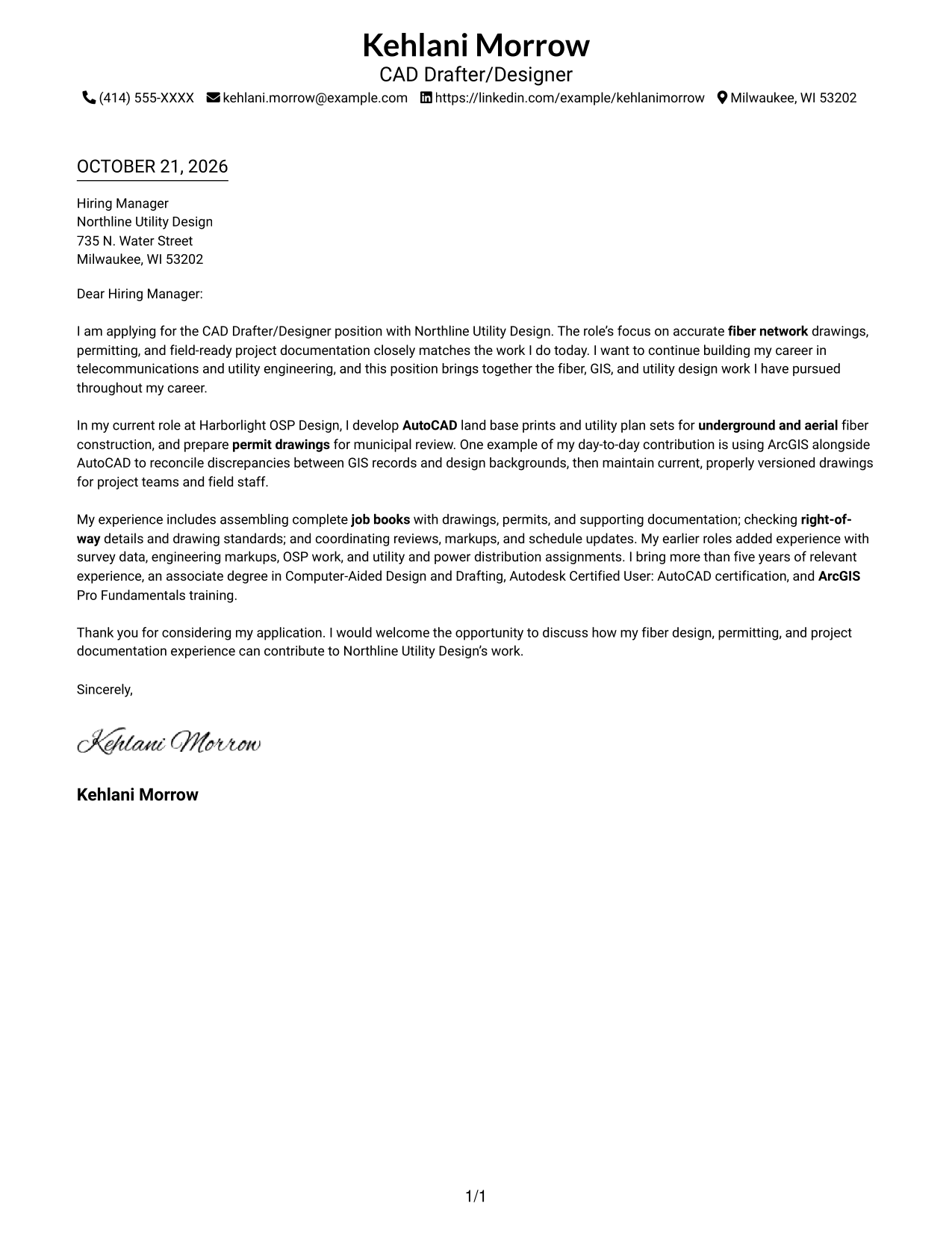 Cover letter example — page 1