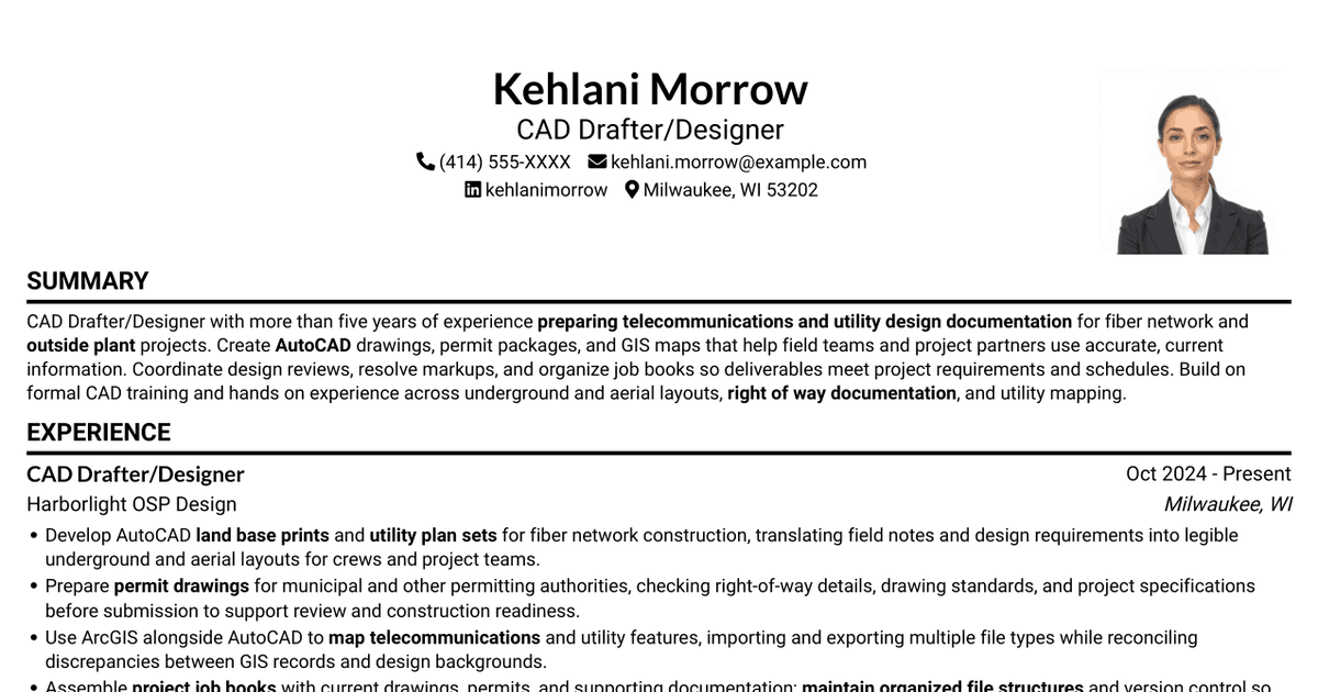 7 CAD Drafter/Designer - Fiber Network Design Resume Templates with Example