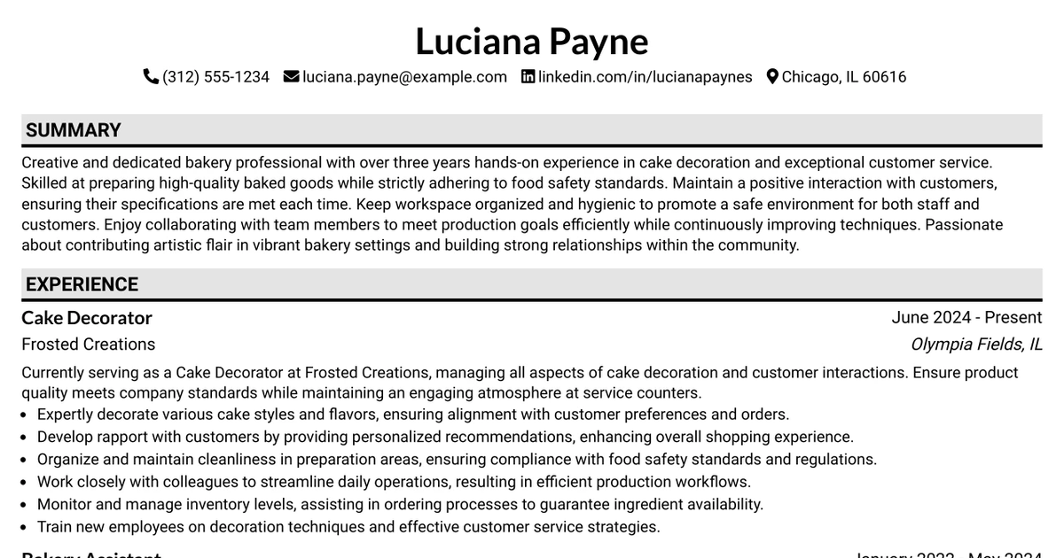 33 Cake Decorator Resume Templates with Example 2026 (ATS-Optimized)