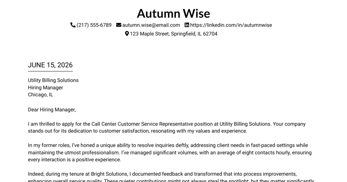 30+ Call Center Customer Service Representative Cover Letter Templates with Example 2026