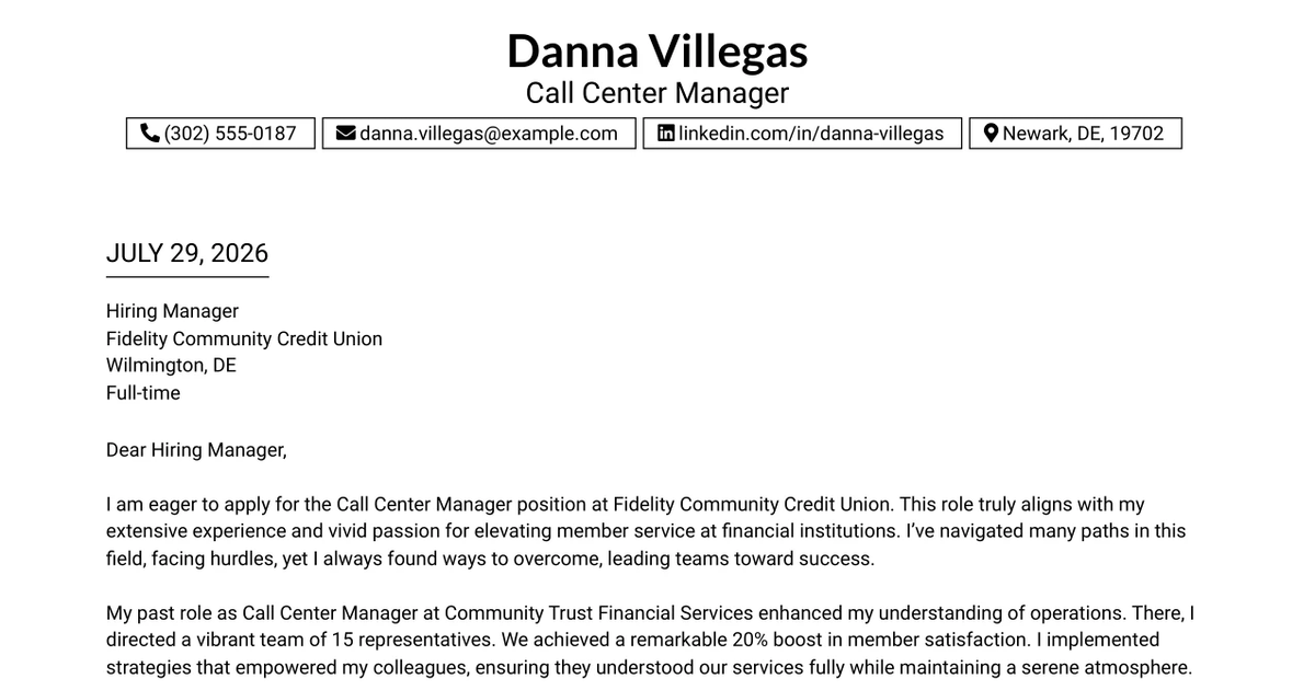 30+ Call Center Manager Cover Letter Templates with Example 2026