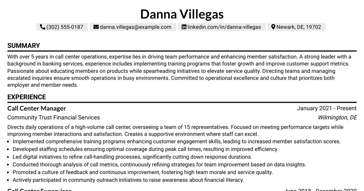 33 Call Center Manager Resume Templates with Example 2026 (ATS-Optimized)