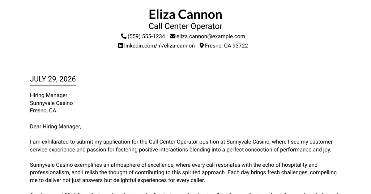 30+ Call Center Operator Cover Letter Templates with Example 2026