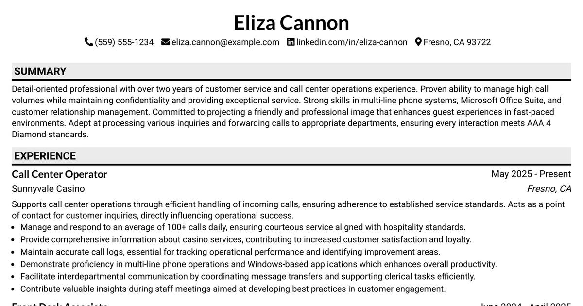 33 Call Center Operator Resume Templates with Example 2026 (ATS-Optimized)