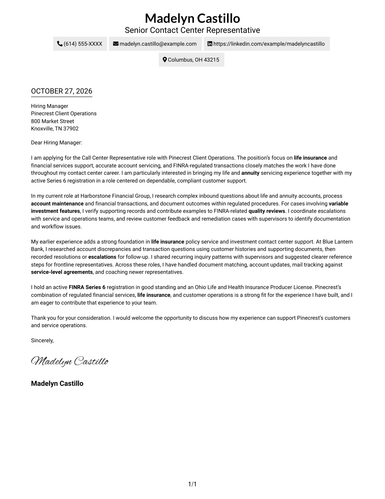 Cover letter example — page 1