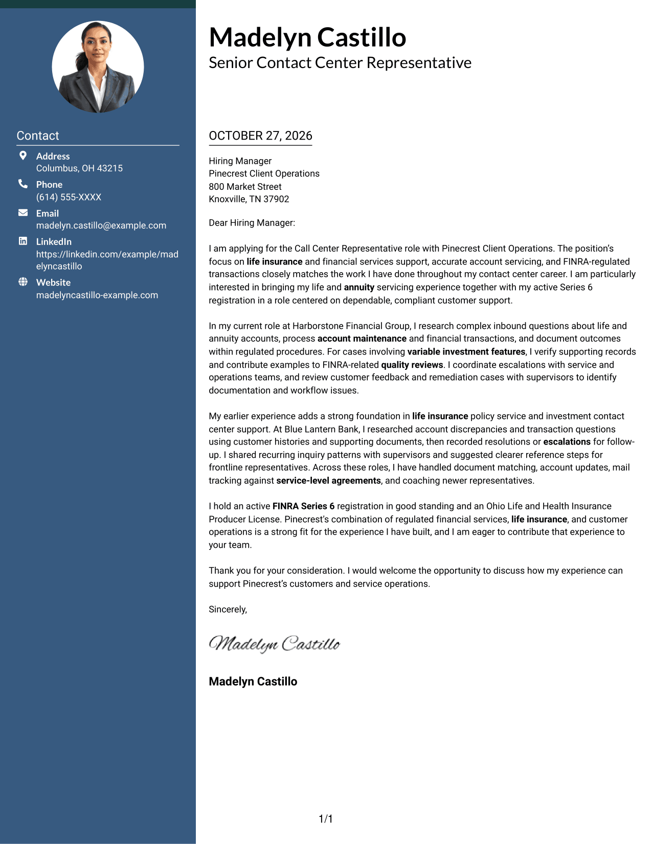 Cover letter example — page 1