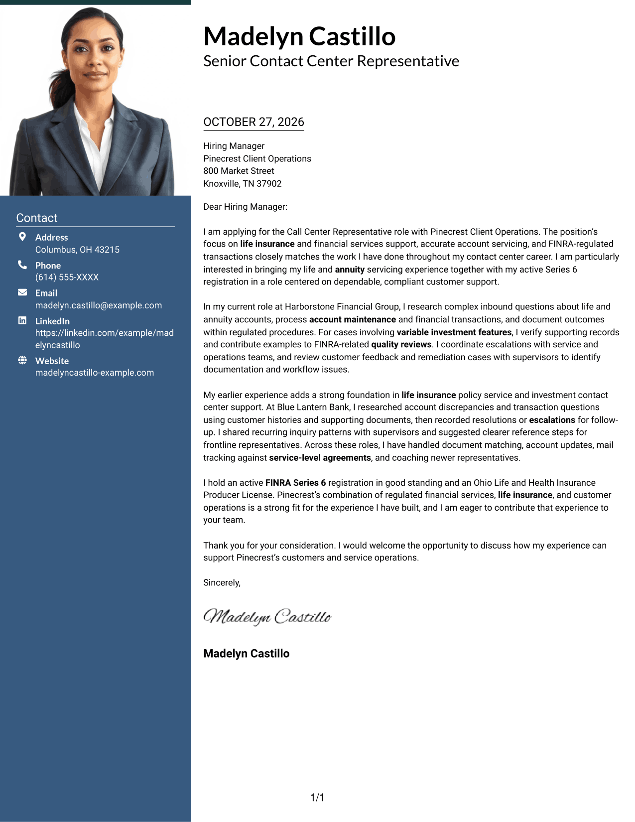 Cover letter example — page 1