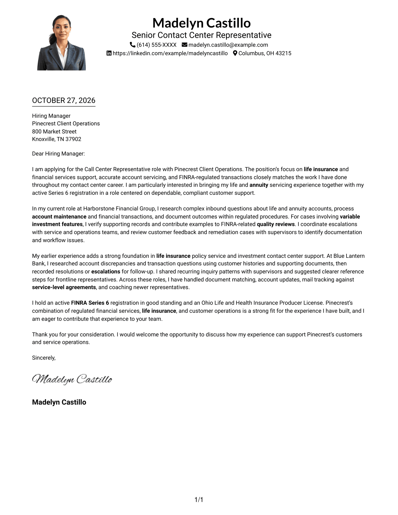 Cover letter example — page 1