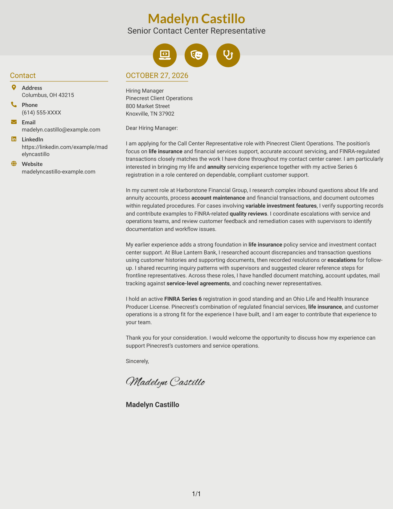 Cover letter example — page 1