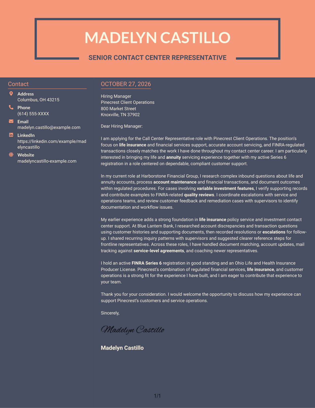 Cover letter example — page 1