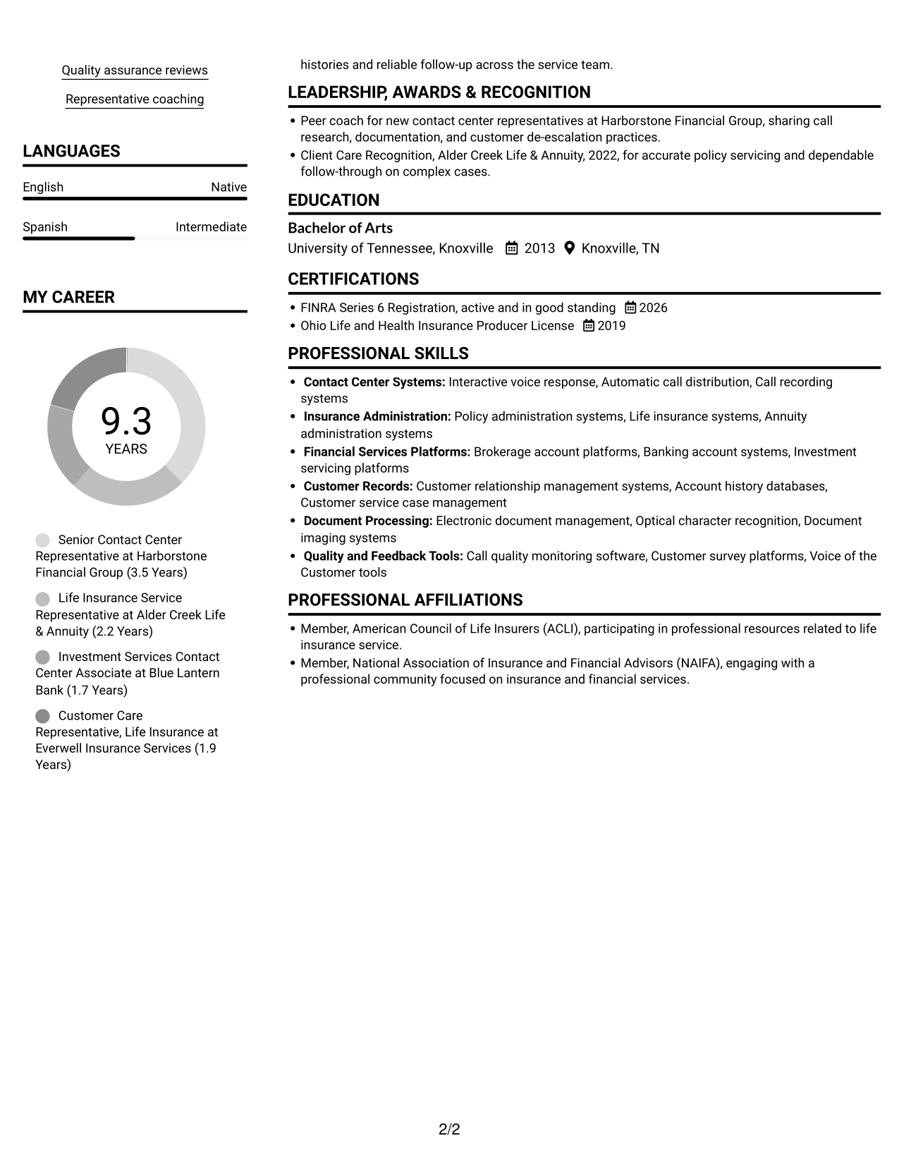 Resume example — page 2