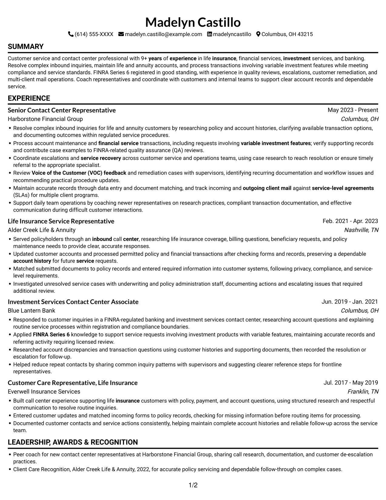 Resume example — page 1