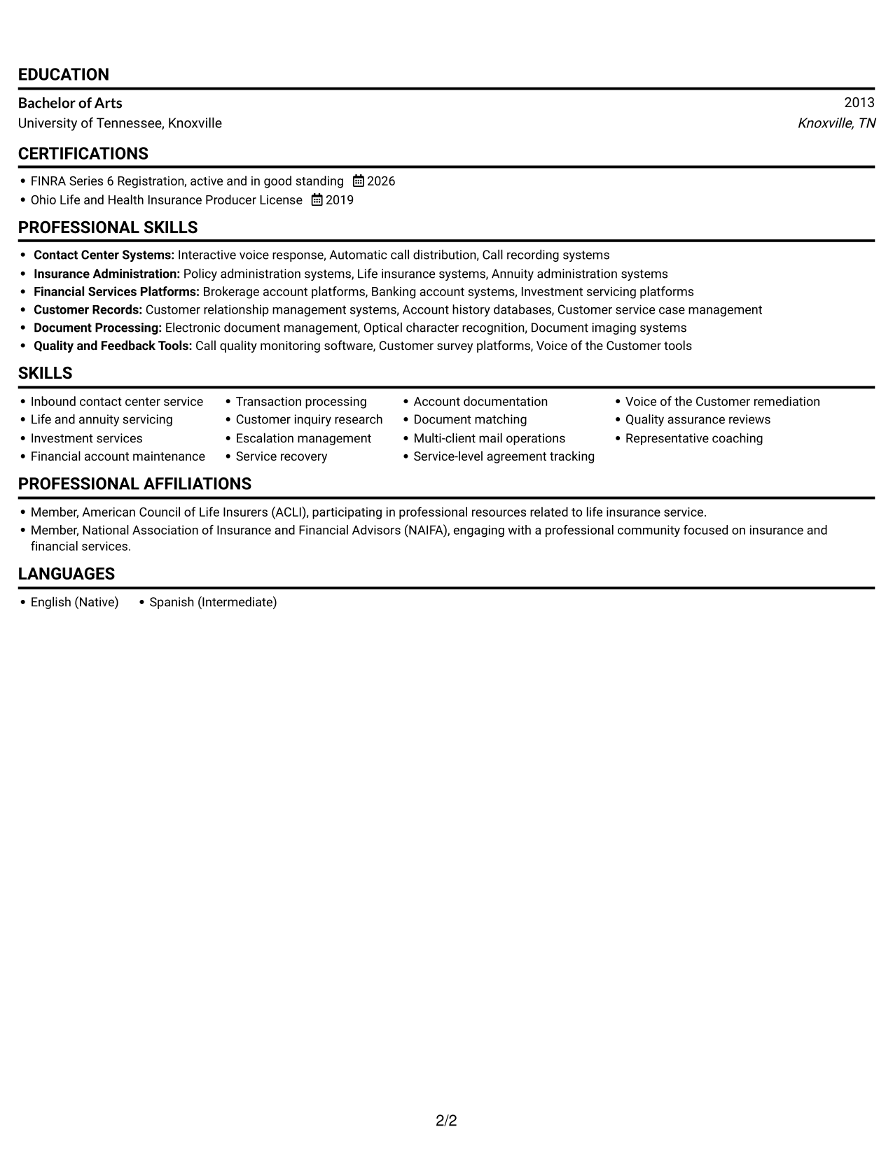 Resume example — page 2