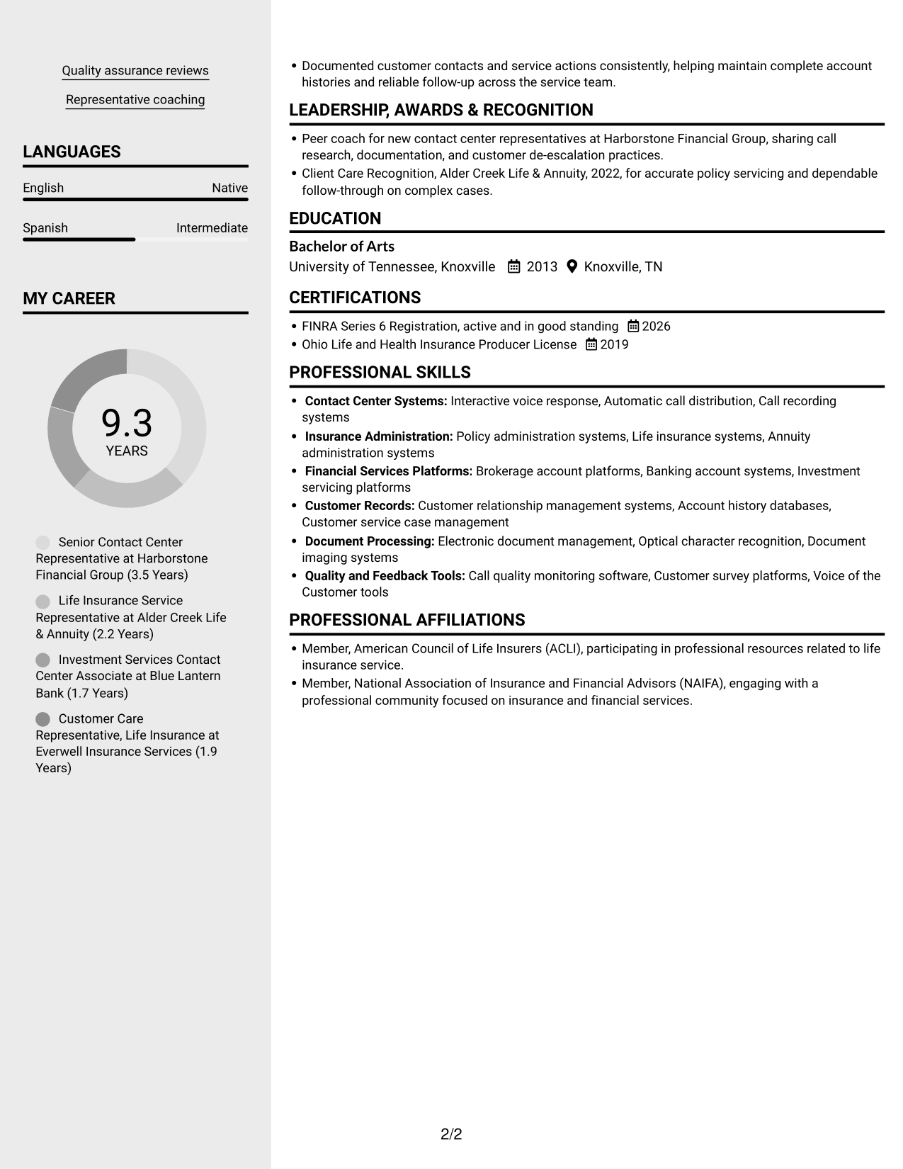 Resume example — page 2