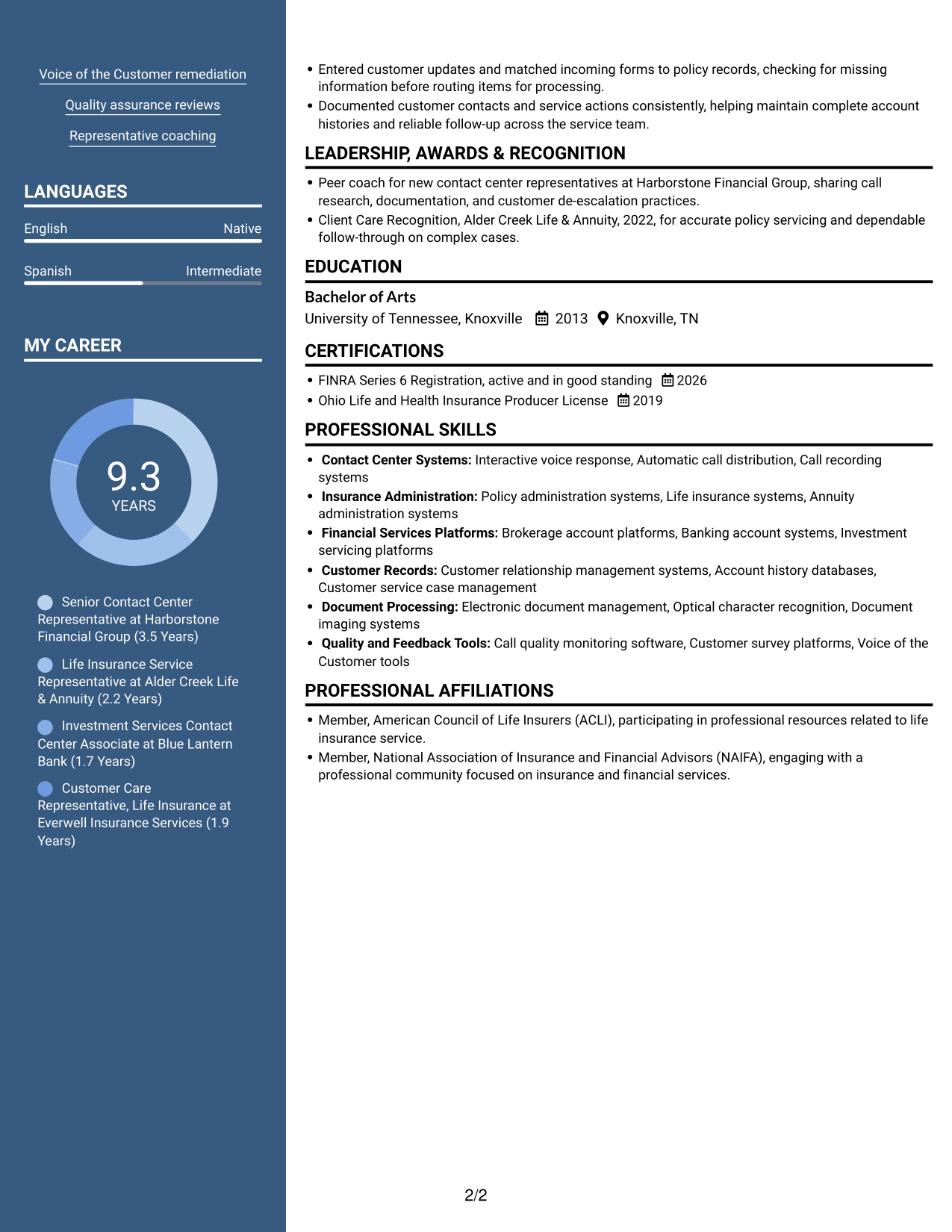 Resume example — page 2