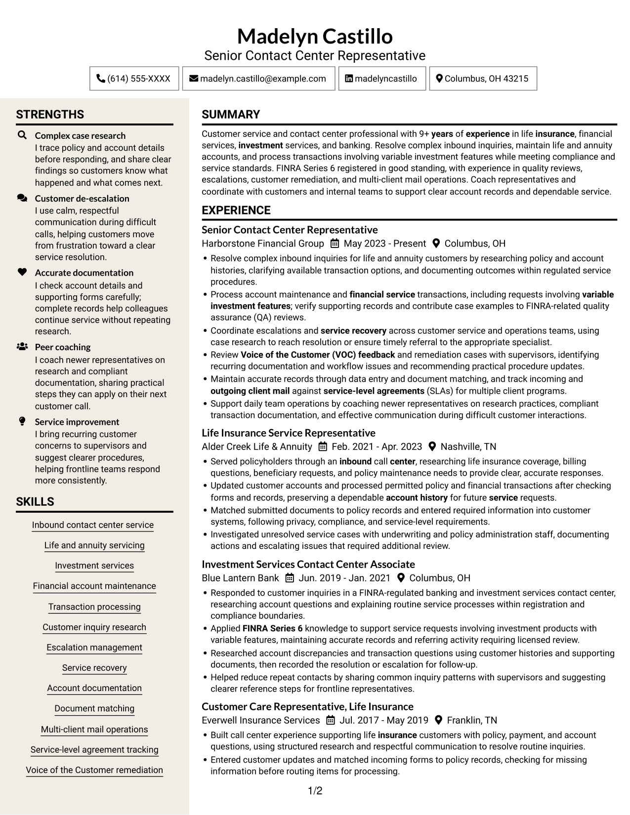 Resume example — page 1