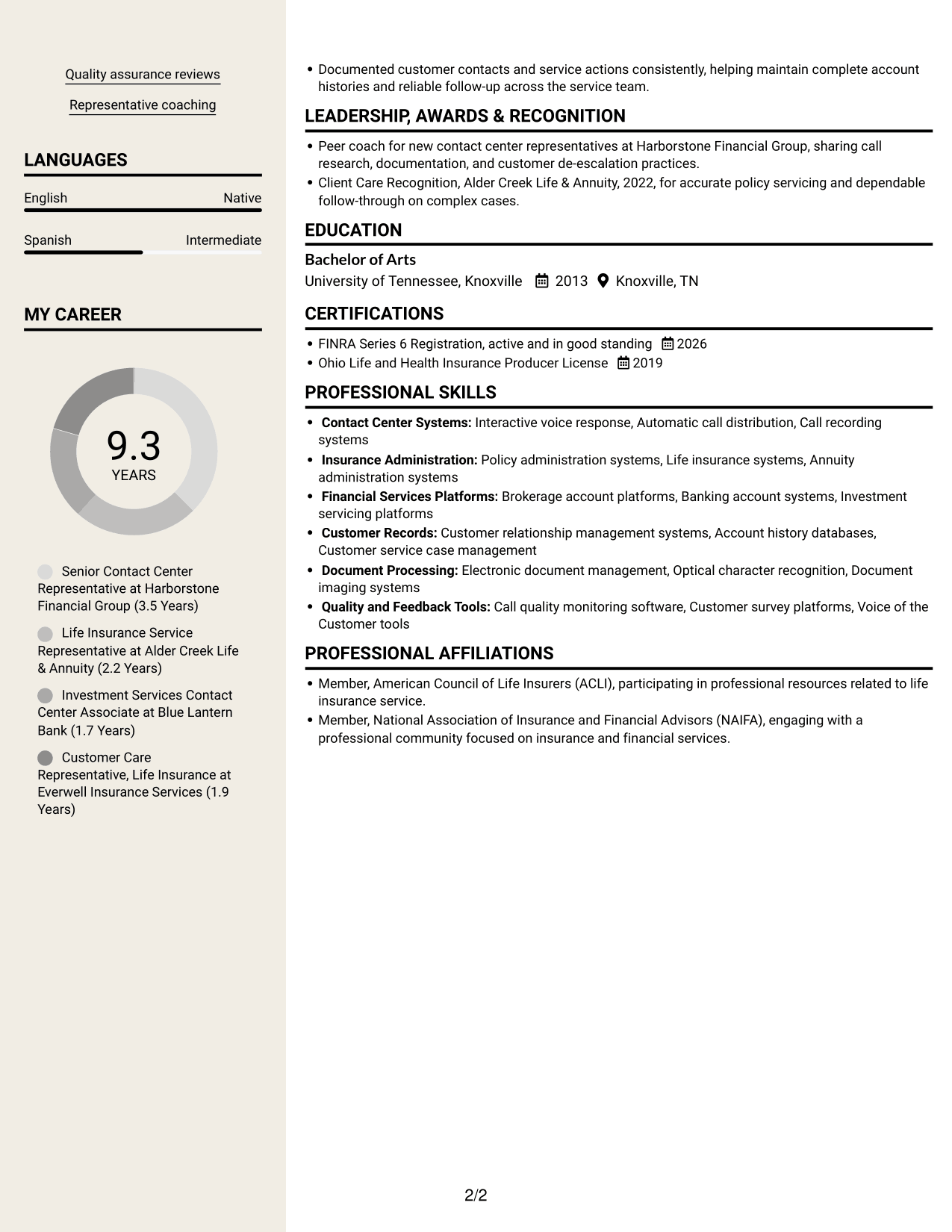 Resume example — page 2