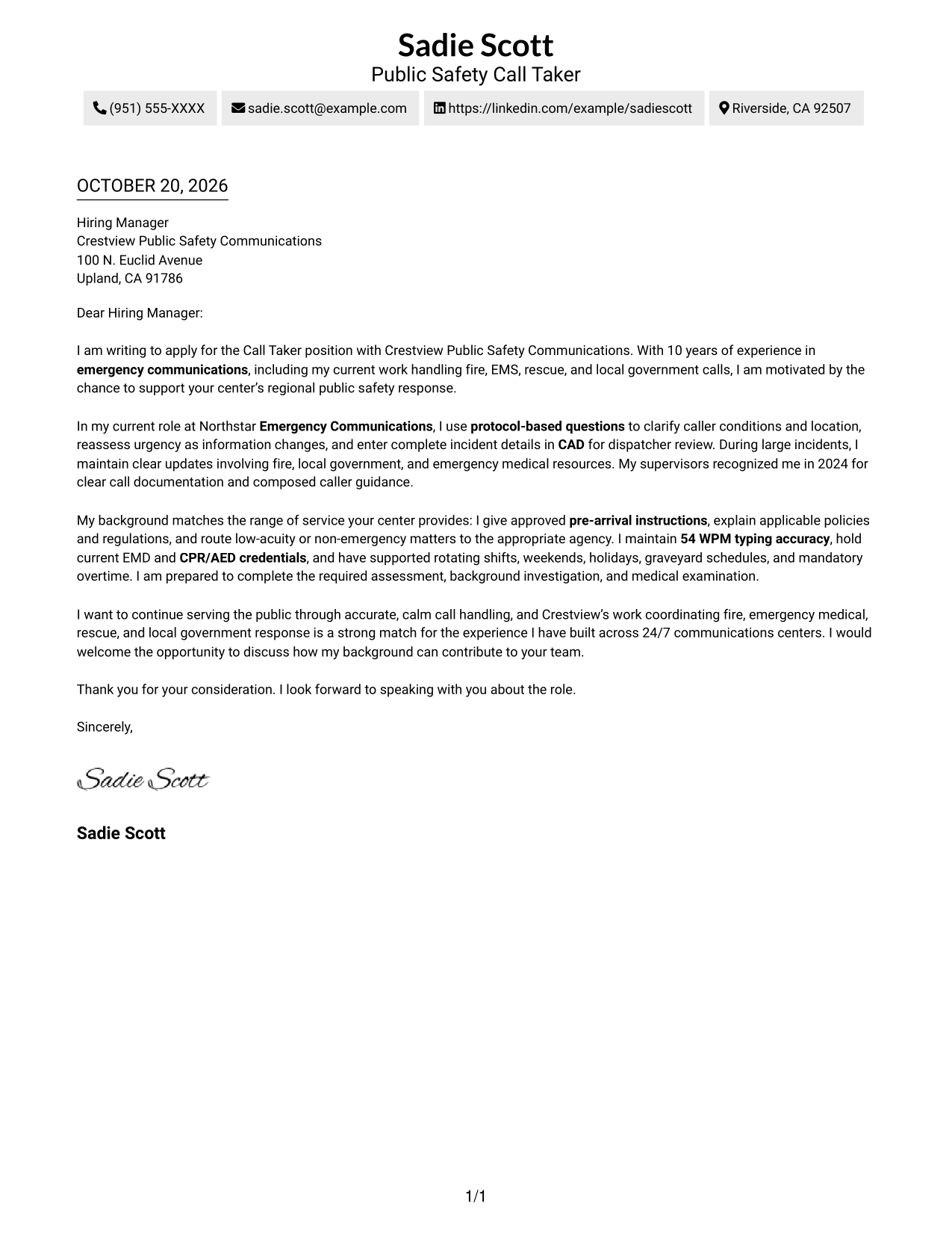 Cover letter example — page 1