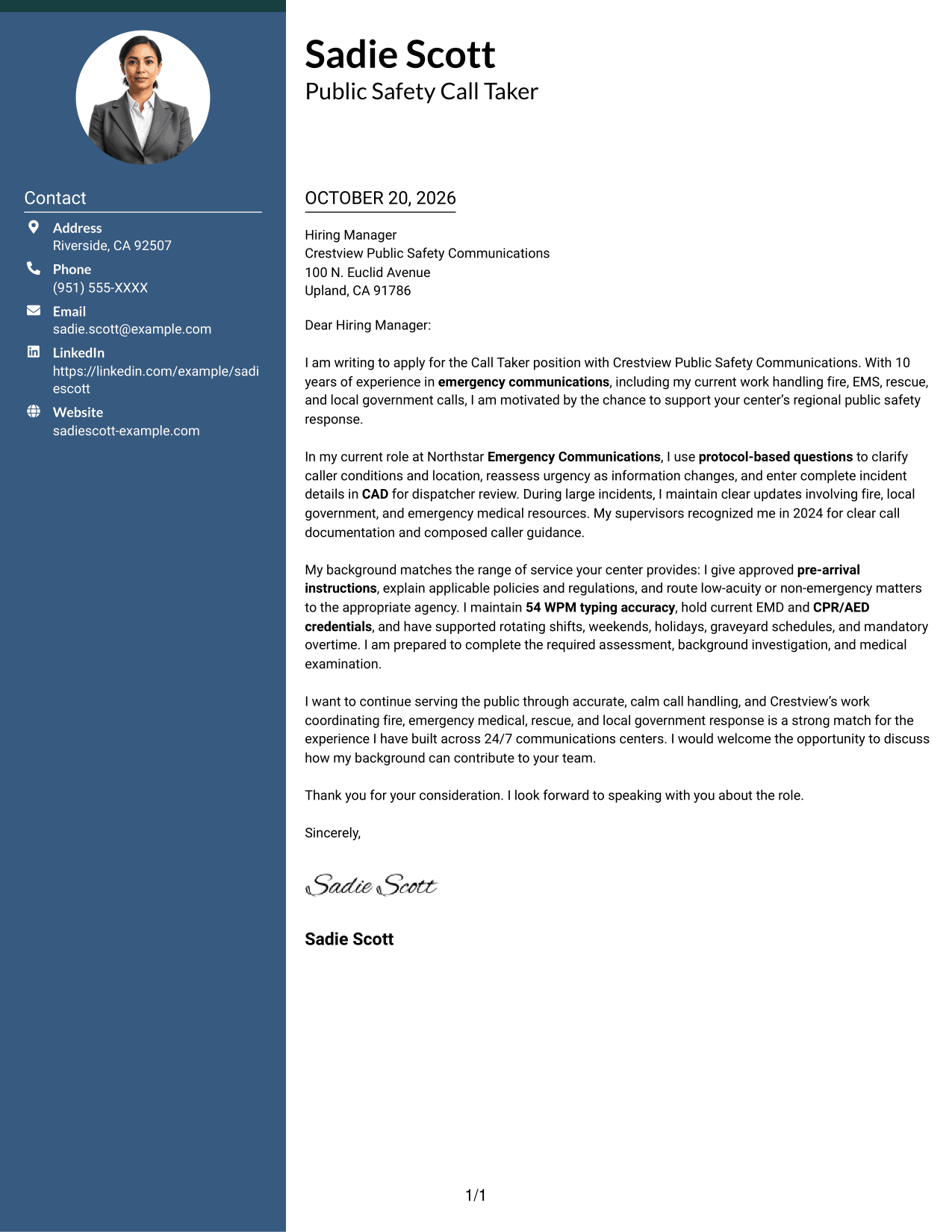 Cover letter example — page 1