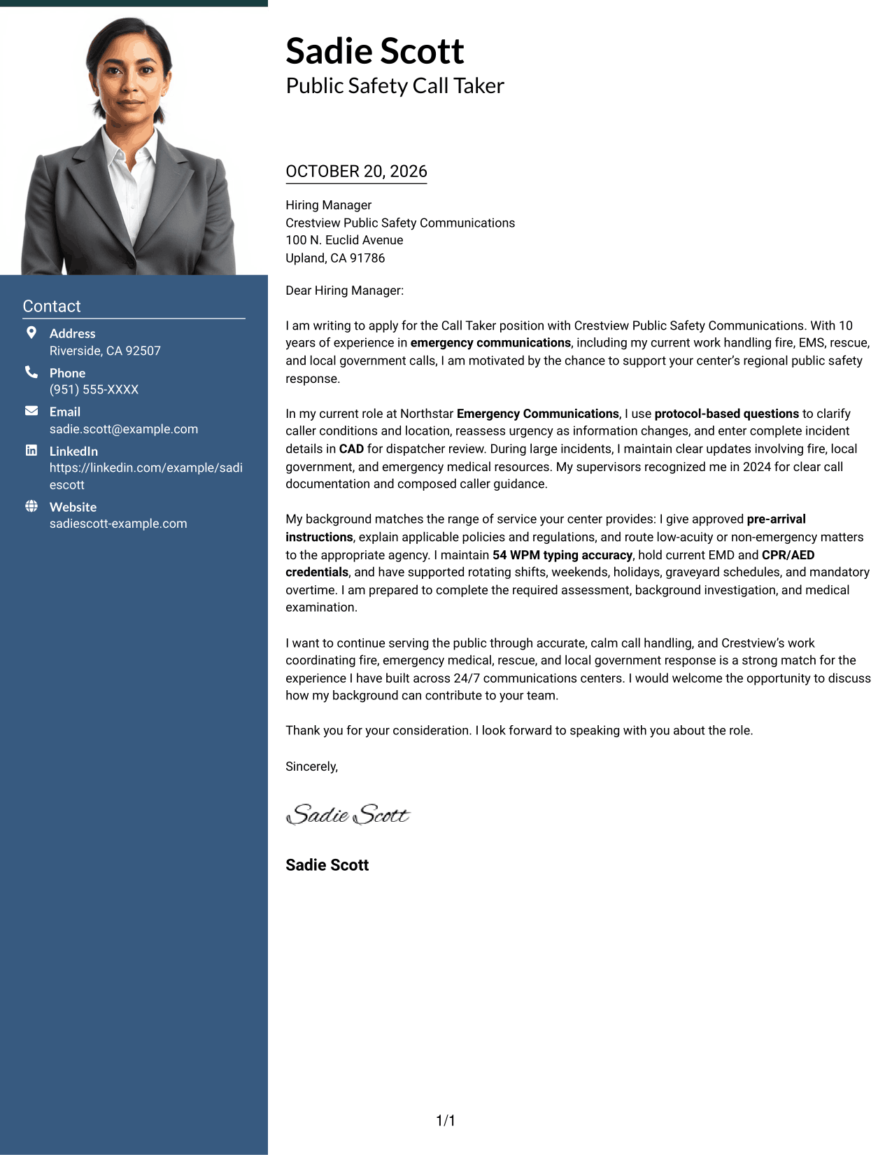 Cover letter example — page 1