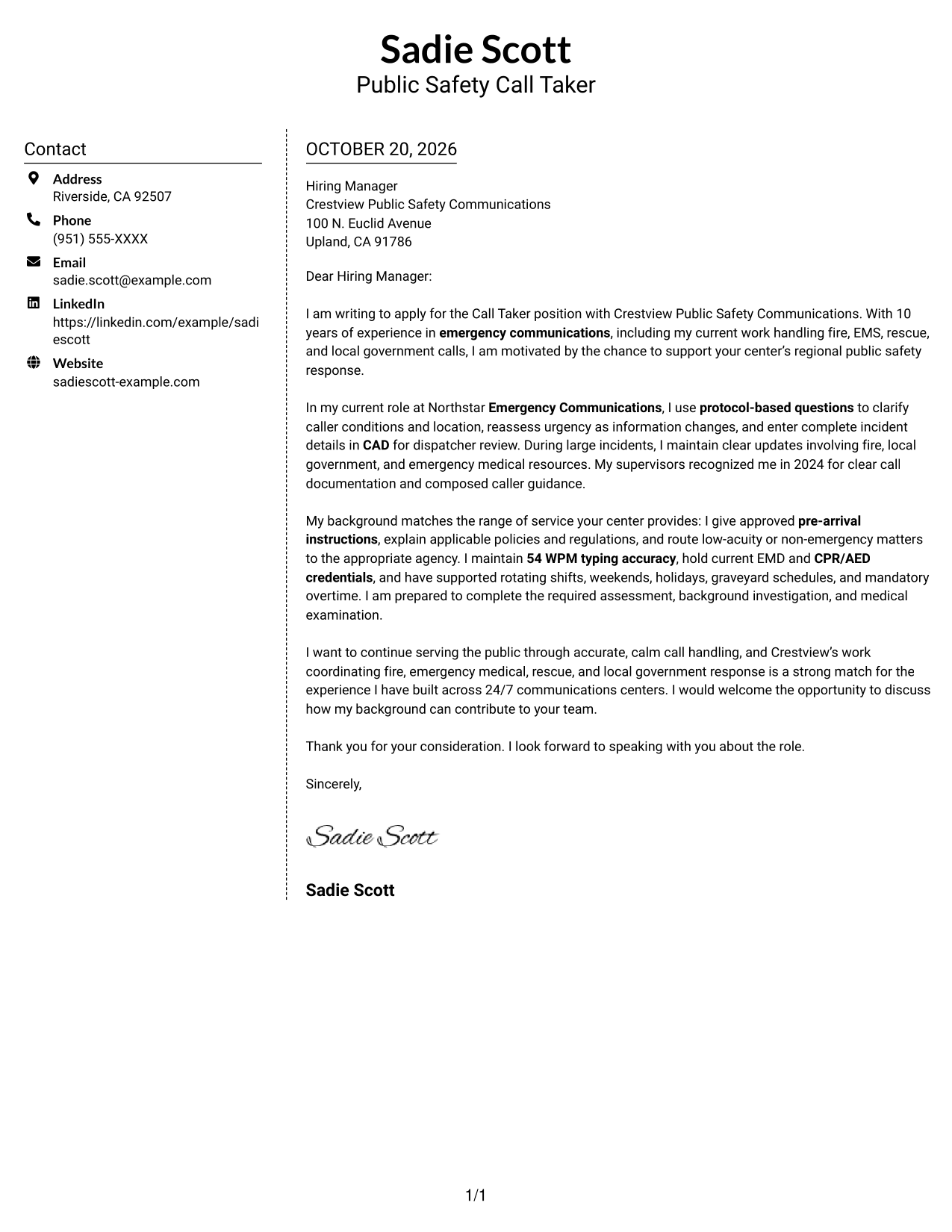 Cover letter example — page 1