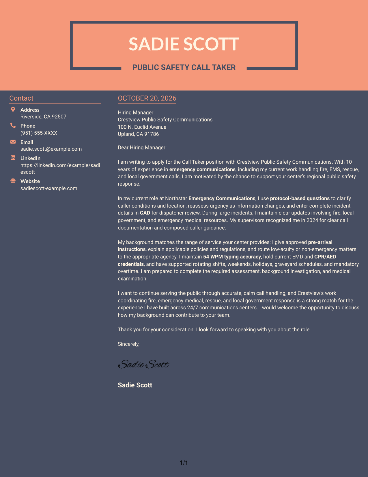 Cover letter example — page 1