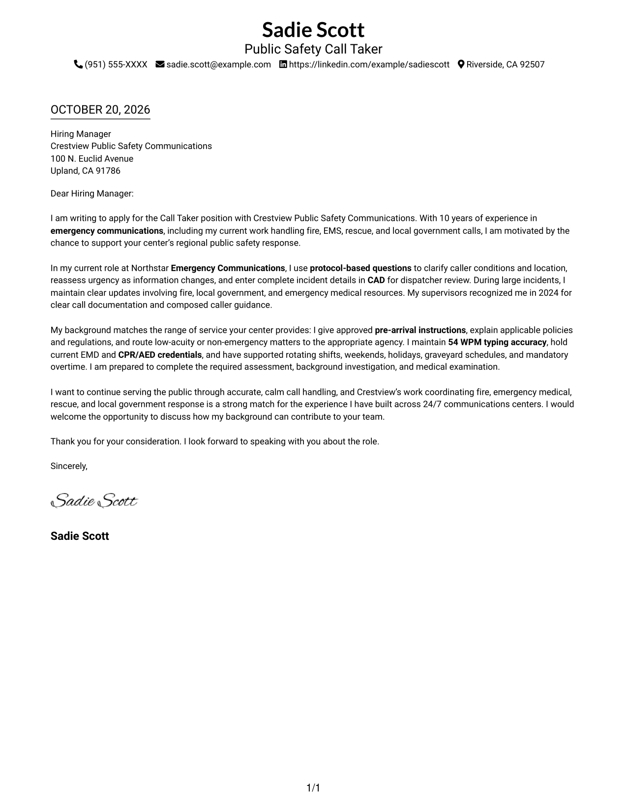 Cover letter example — page 1
