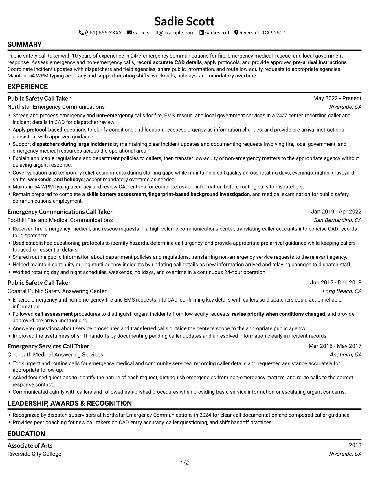 Resume example — page 1