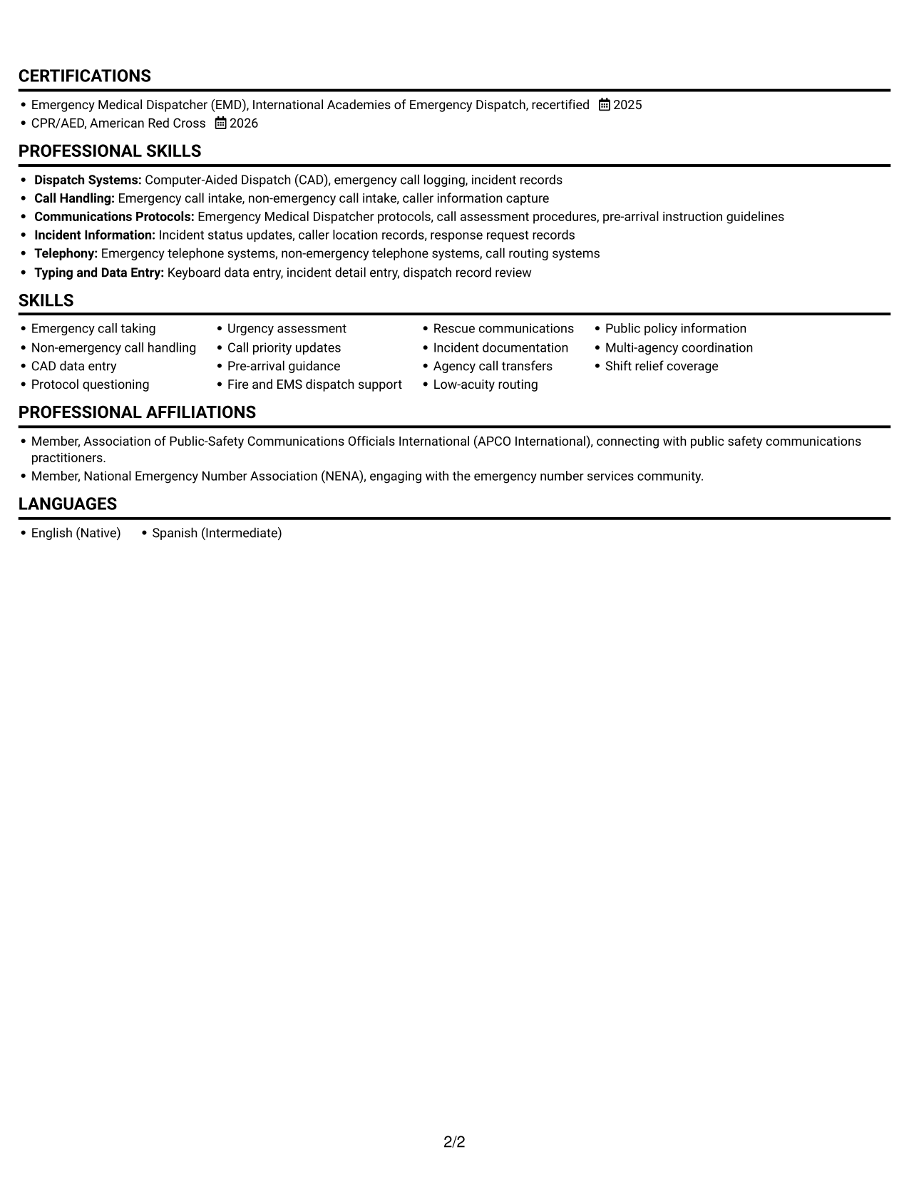 Resume example — page 2