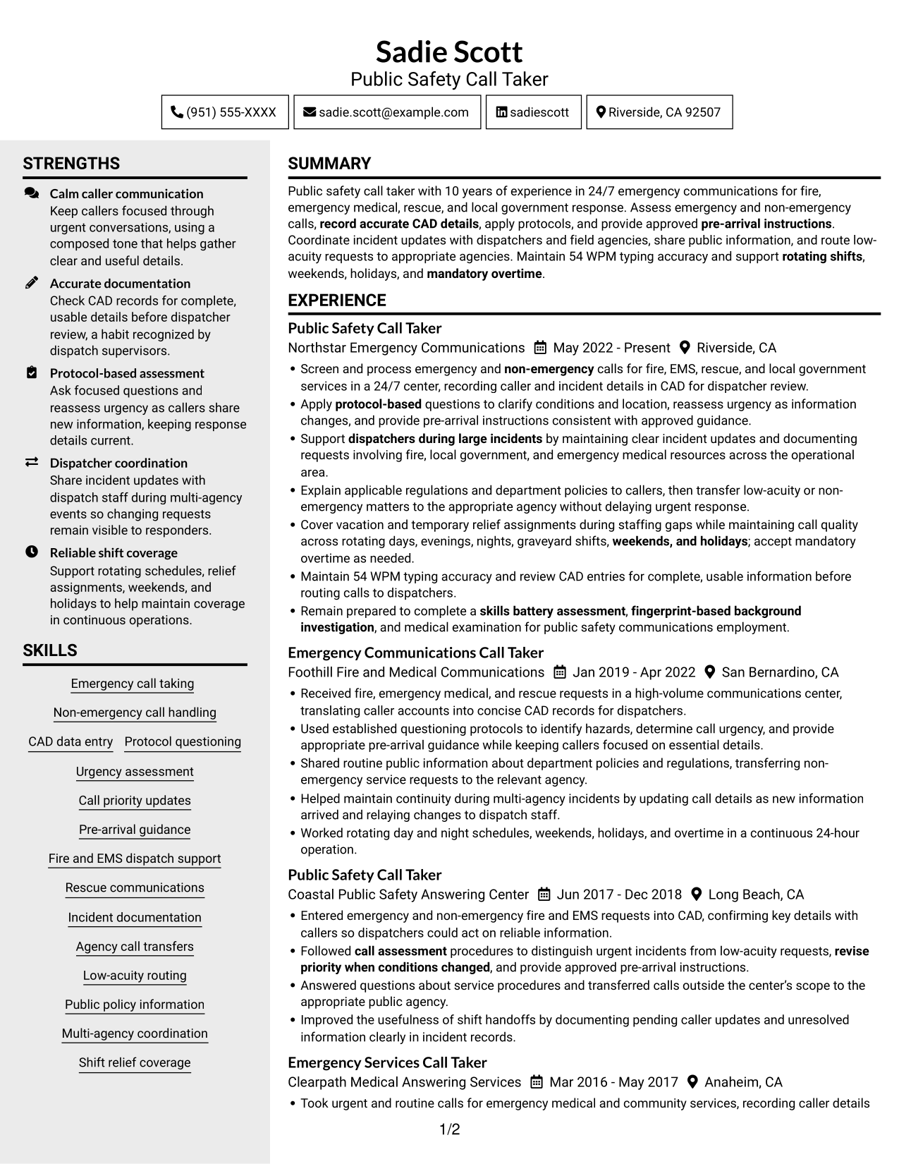 Resume example — page 1
