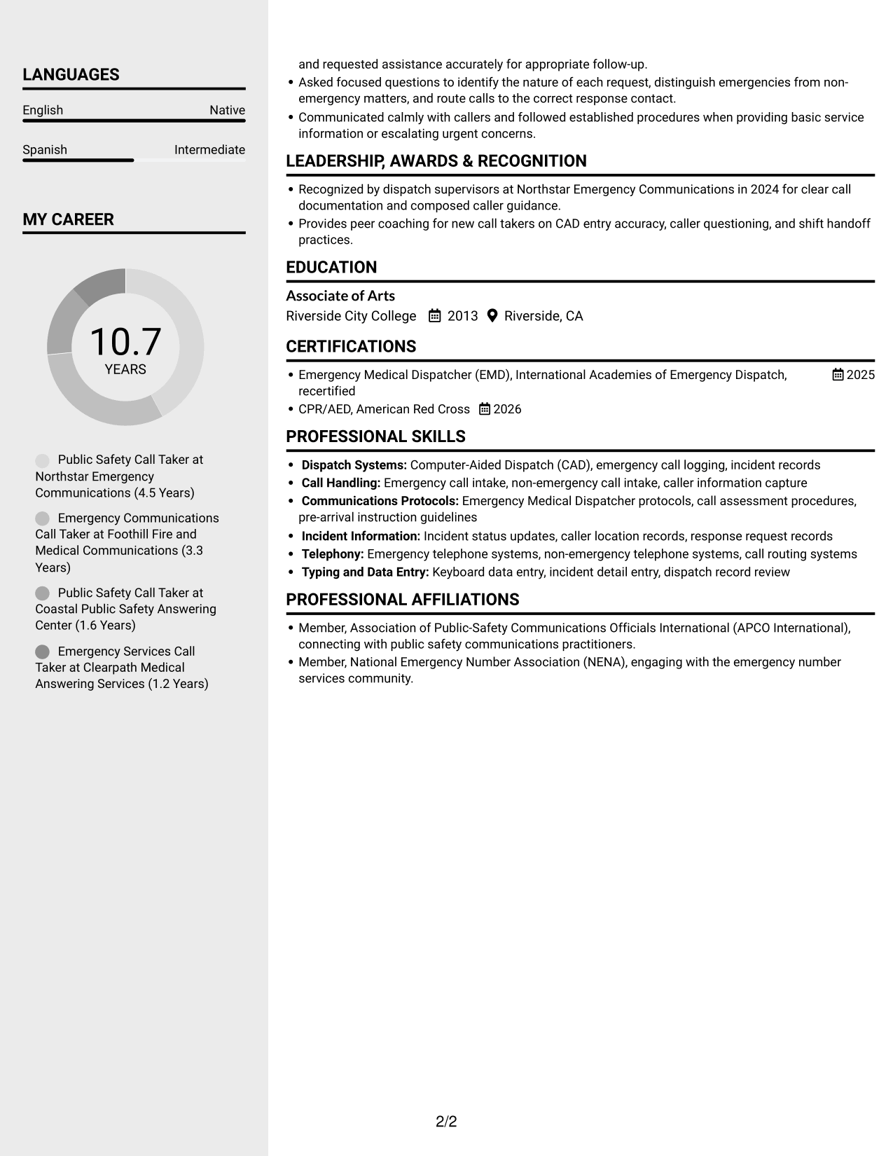 Resume example — page 2