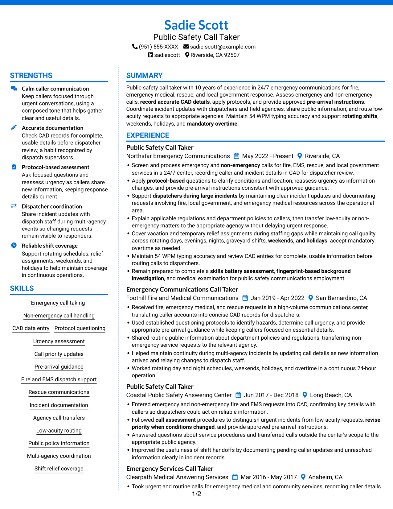 Resume example — page 1