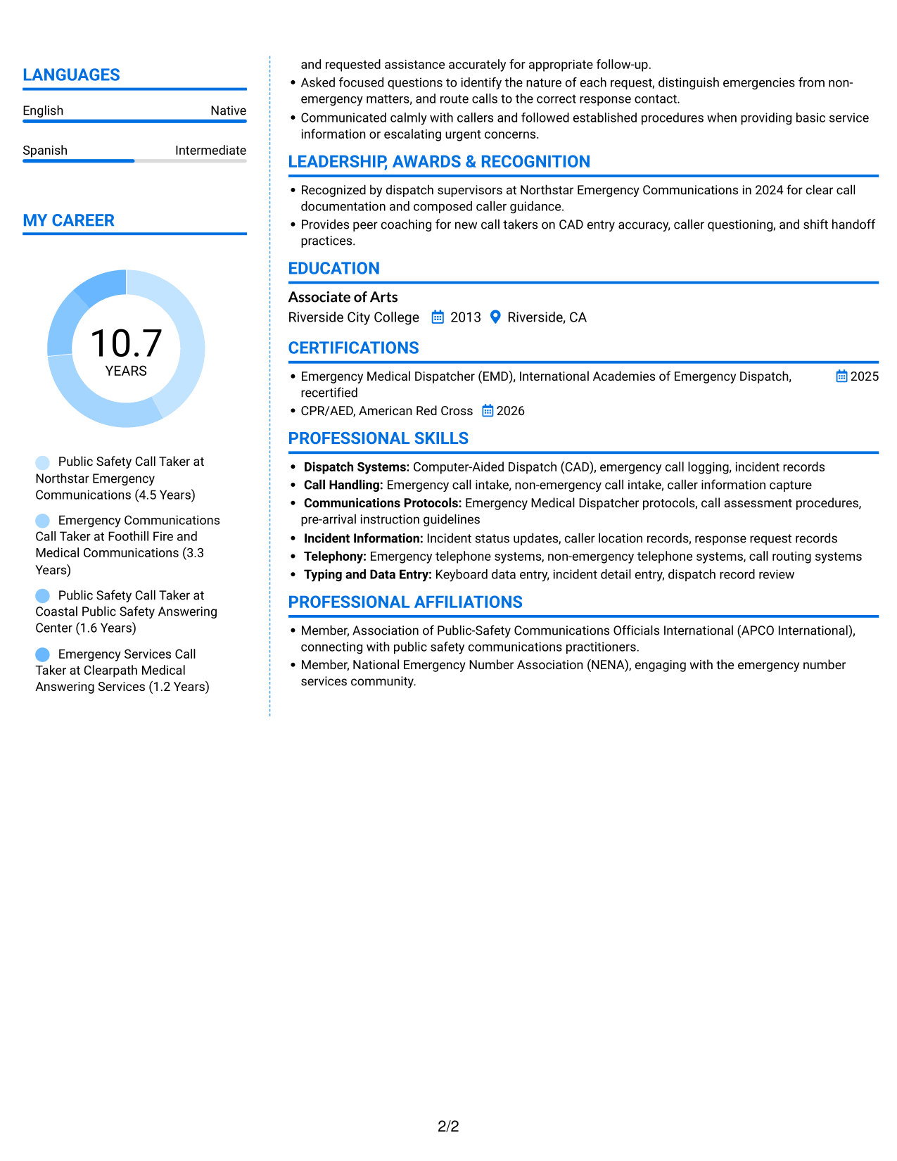 Resume example — page 2