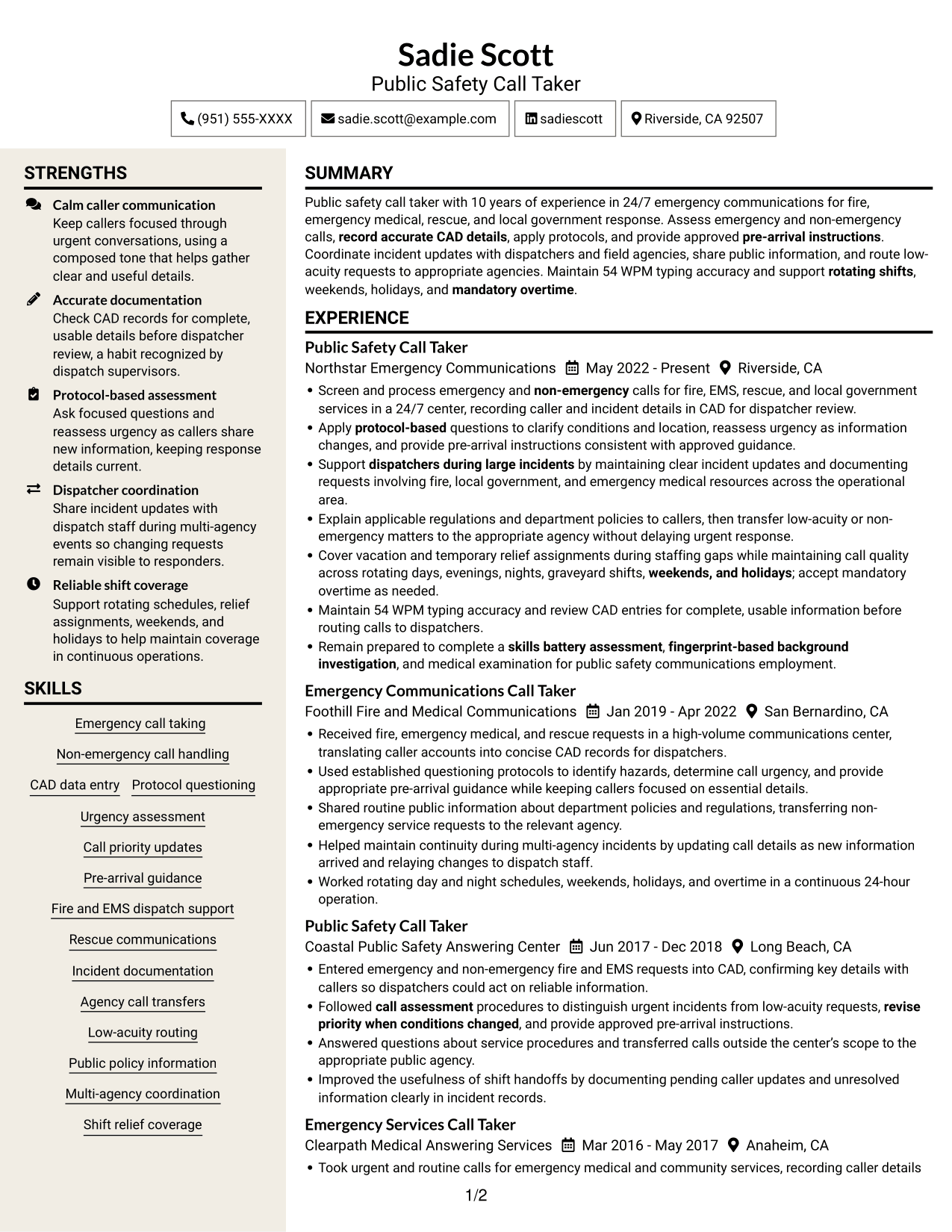 Resume example — page 1