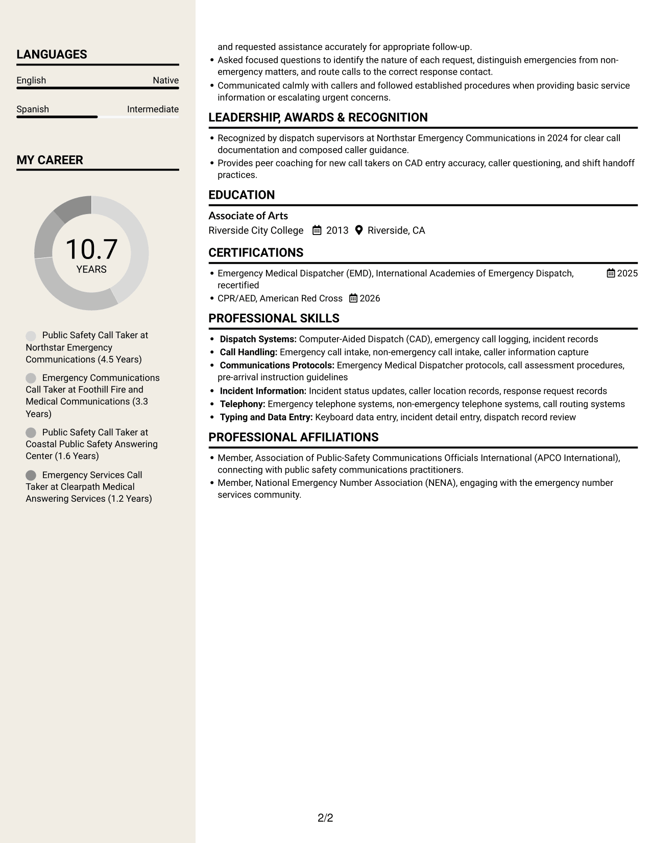Resume example — page 2