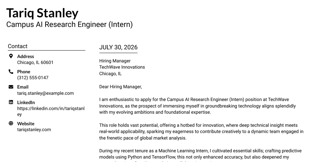 30+ Campus AI Research Engineer (Intern) Cover Letter Templates with Example 2026