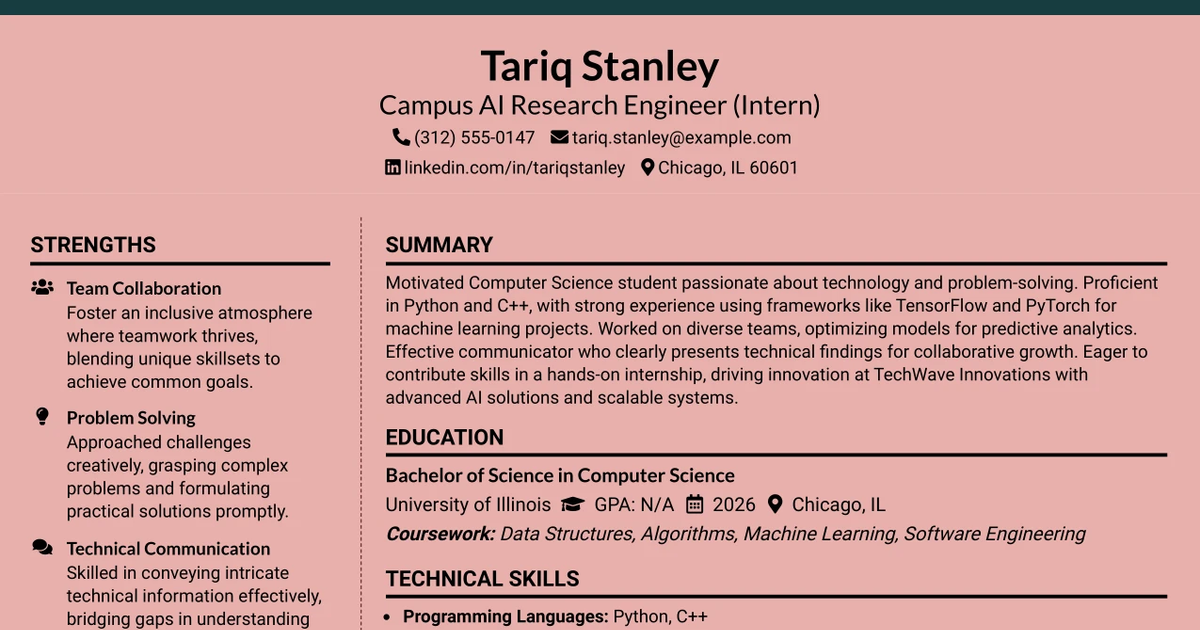33 Campus AI Research Engineer (Intern) Resume Templates with Example 2026 (ATS-Optimized)