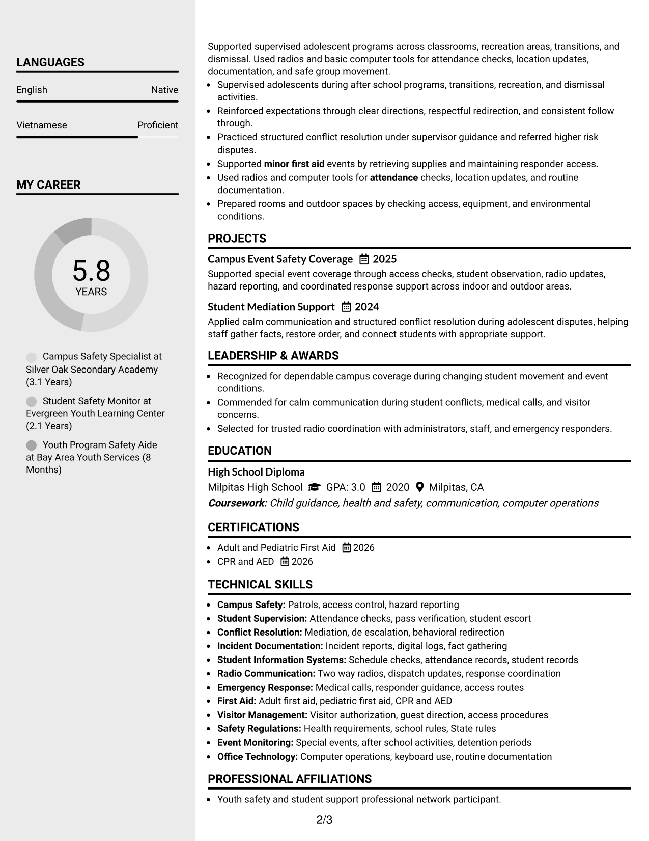 Resume Example Page 2