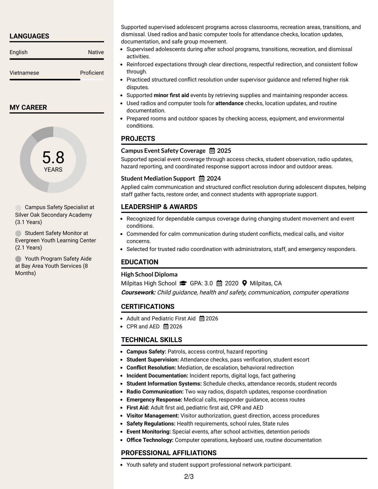 Resume Example Page 2