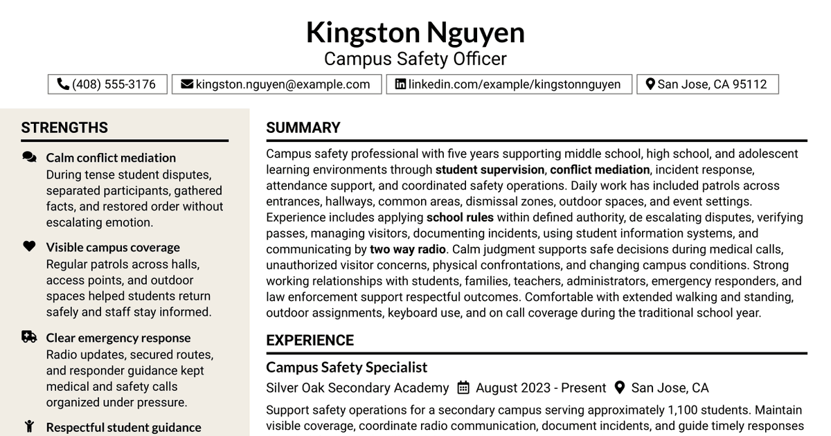 7 Campus Safety Officer Resume Templates with Example