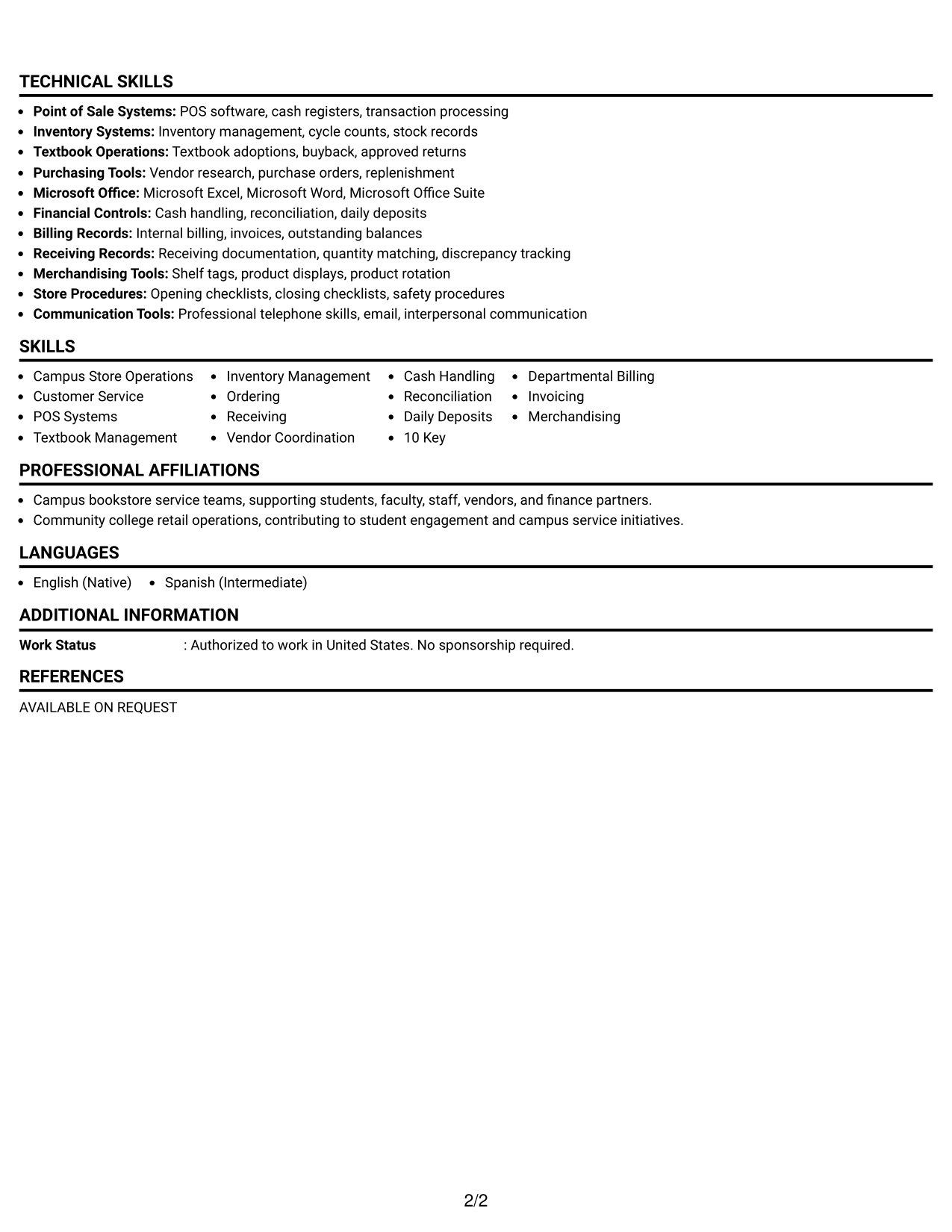 Resume Example Page 2