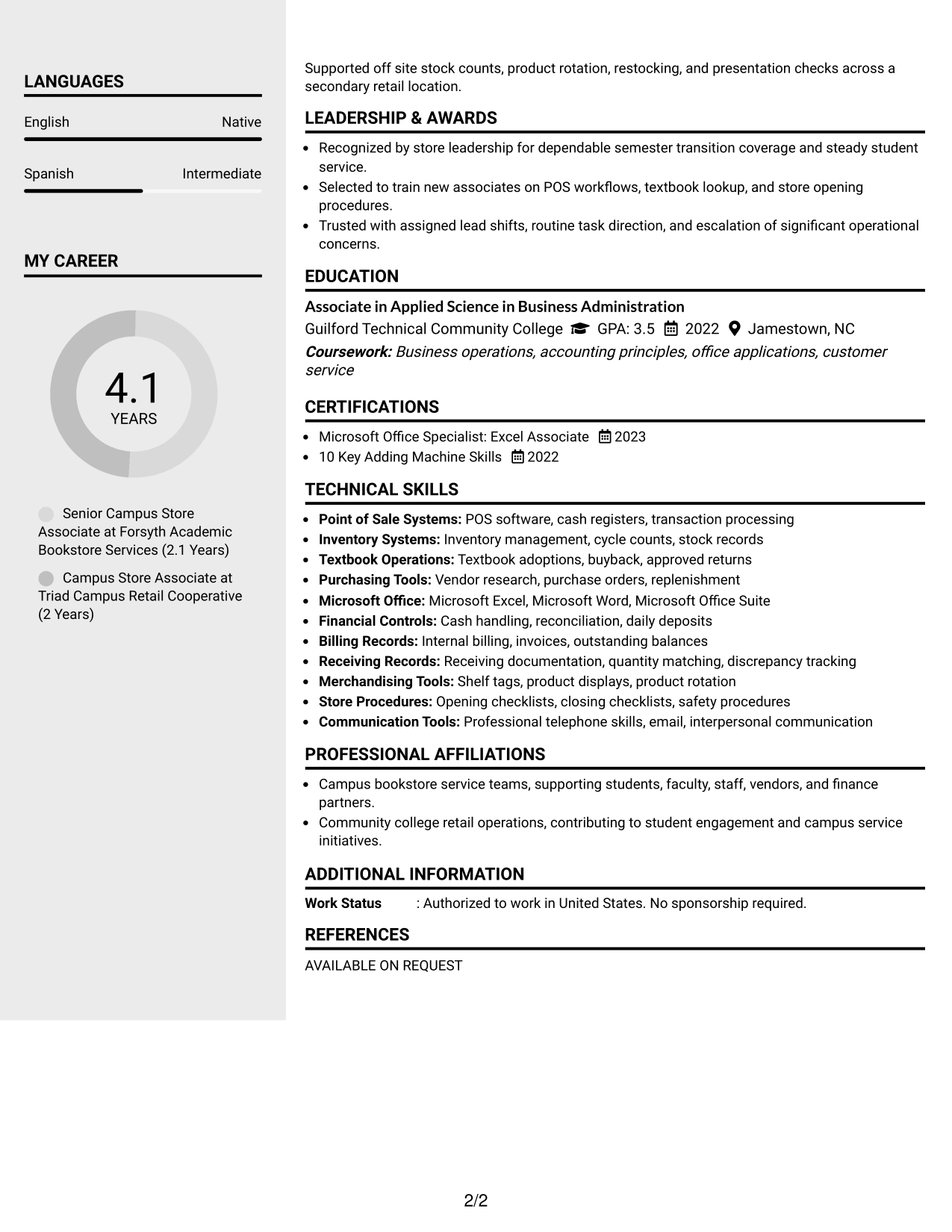Resume Example Page 2