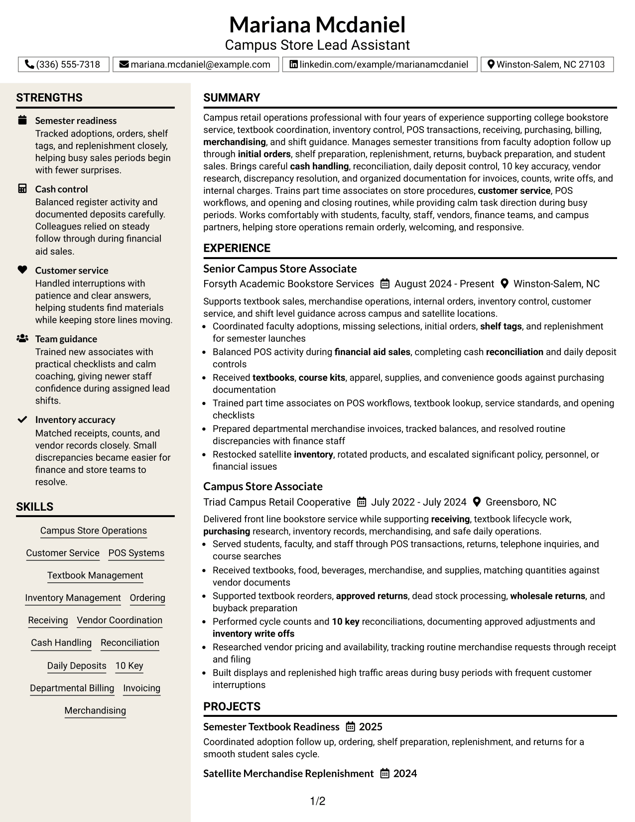 Resume Example Page 1
