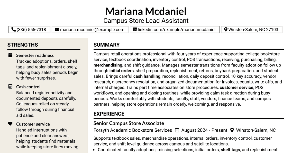 7 Campus Store Lead Assistant Resume Templates with Example