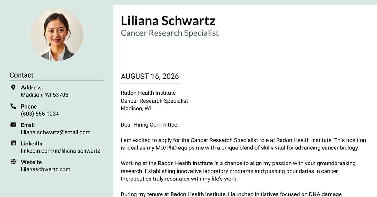 30+ Cancer Research Specialist Cover Letter Templates with Example 2026