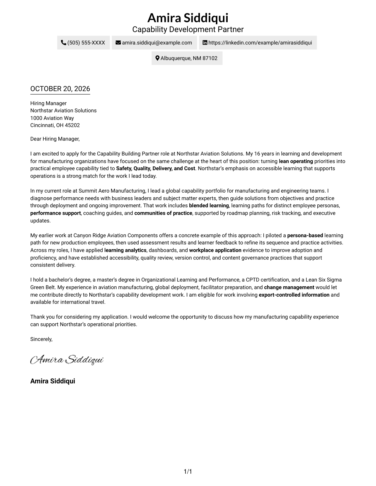 Cover letter example — page 1