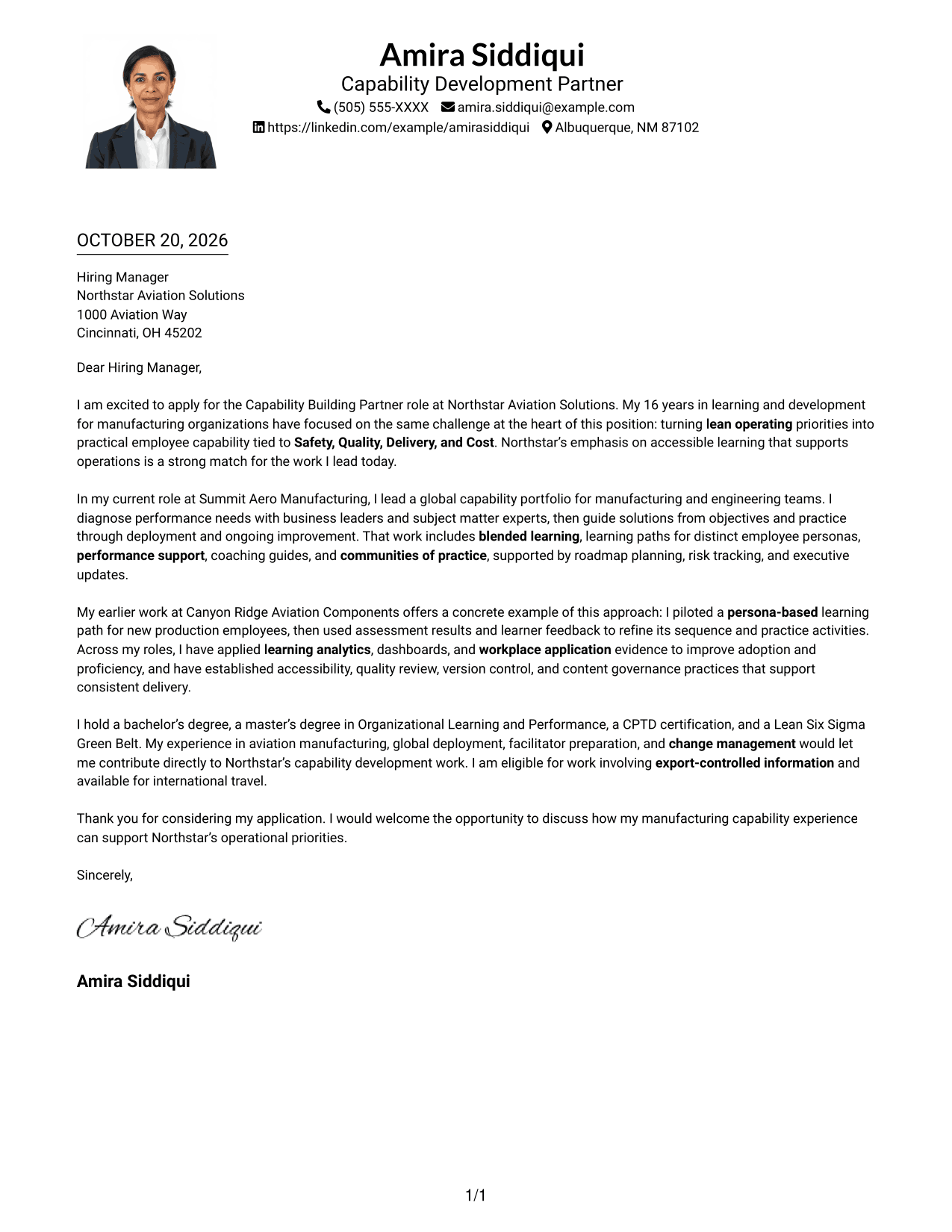 Cover letter example — page 1