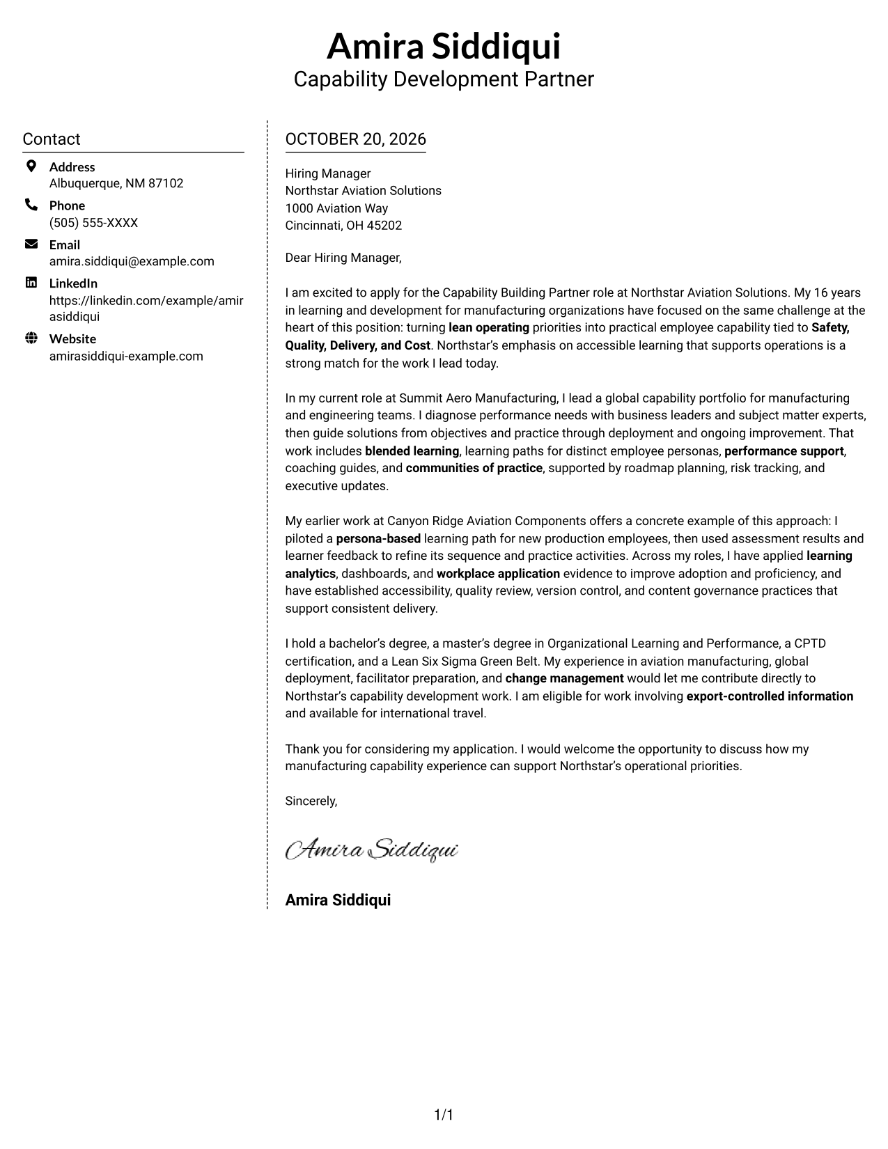 Cover letter example — page 1
